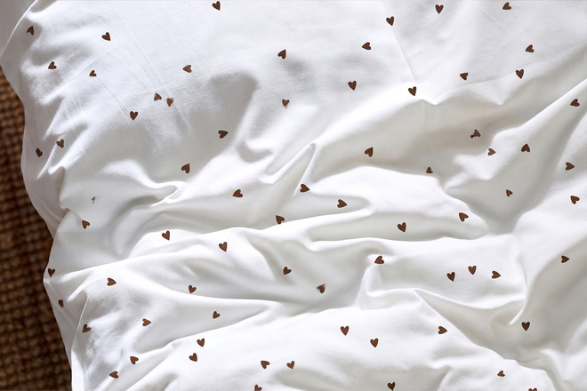 Housse de Couette en Satin de Coton - Petits Coeurs en Chocolat - 140x200