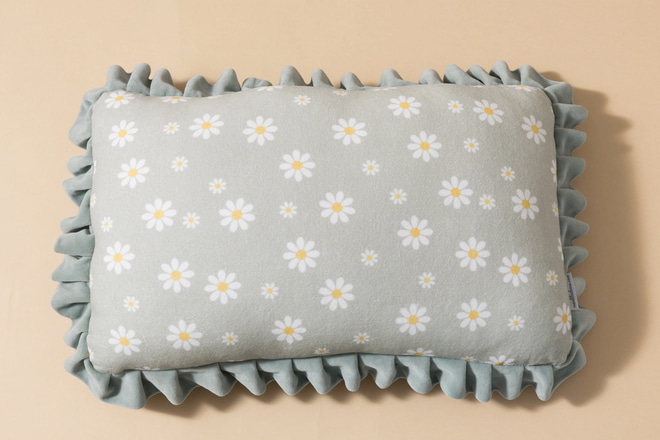 Coussin Rectangulaire en Velours - MargueritesVert Sauge
