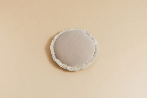 Round Velour Fringed Cushion - Beige