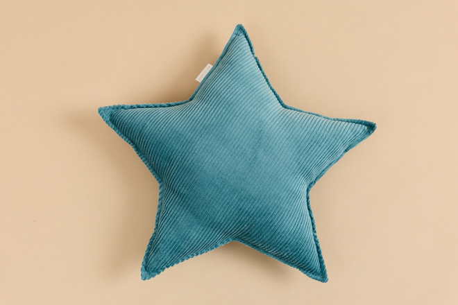 Coussin Étoile en Velours Côtelé Bleu