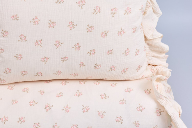 Juego de Cama de Muselina de Algodón con Volantes 140x200 - Flores Vintage