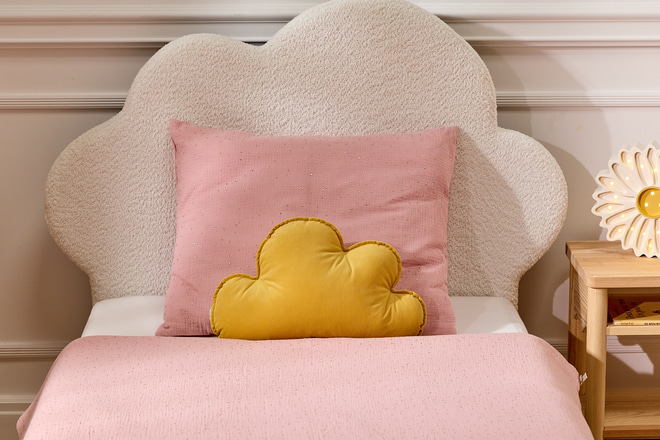 Juego de ropa de cama 120x170 con relleno - Rosa Sepia con Lunares Dorados