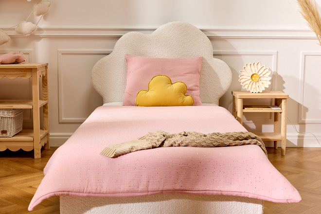 Juego de ropa de cama 120x170 con relleno - Rosa Sepia con Lunares Dorados