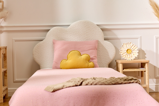 Juego de ropa de cama 120x170 con relleno - Rosa Sepia con Lunares Dorados