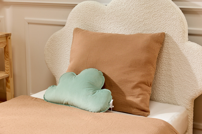 Set piumone e cuscino in mussola di cotone 120x170 - Cammello a Pois Dorati