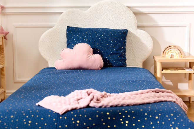 Cotton Muslin 120x170 Duvet & Pillow Set With Filling - Marine Blue & Gold Stars