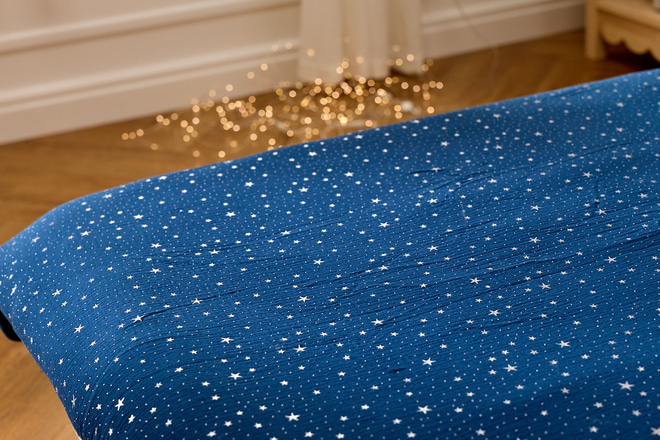 Conjunto de edredão e almofada em musselina de algodão 120x170 com enchimento - Azul marinho estrelas prateadas