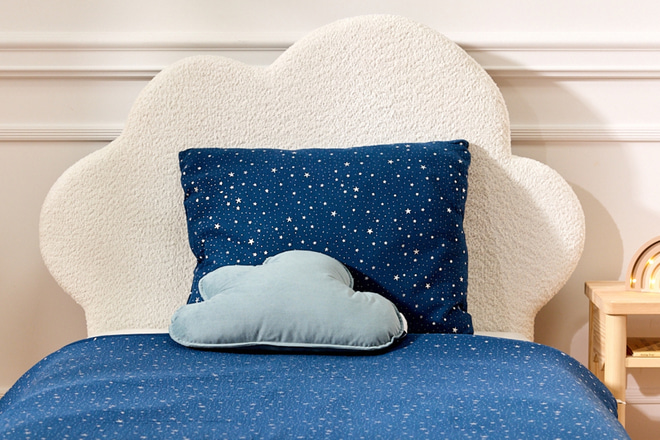 Conjunto de edredão e almofada em musselina de algodão 120x170 com enchimento - Azul marinho estrelas prateadas