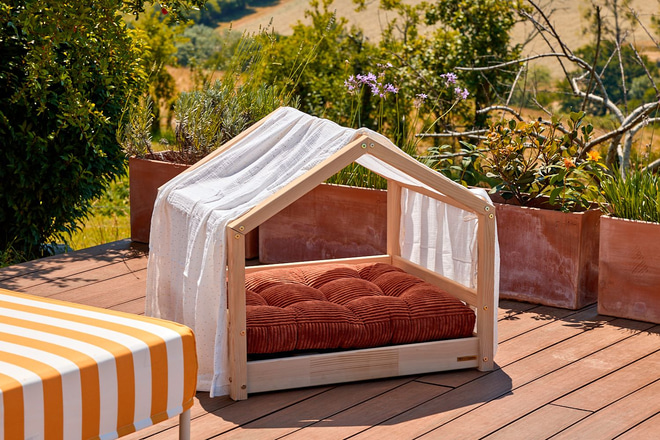Tecido para Cama Cabana para Cão - Branco com bolinhas douradas