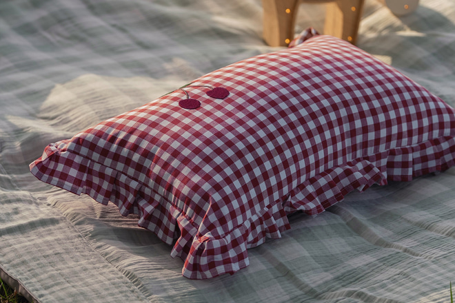 Checkered Cherry Cushion - Red