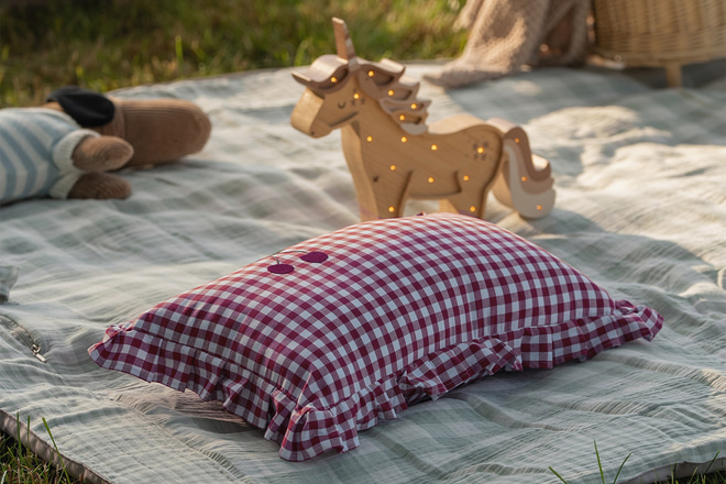 Checkered Cherry Cushion - Red