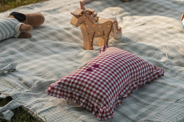 Checkered Cherry Cushion - Red