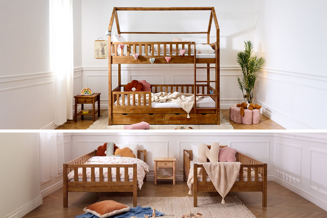 Letto a Castello L Premium A Terra 90x190 cm - Vintage