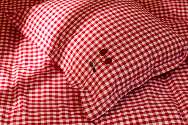 Copripiumino a Quadri Ciliegia - Rosso 140x200