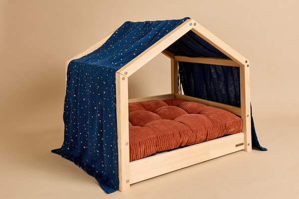 Tecido para Cama Casinha para Cão - Azul com Estrelas Douradas