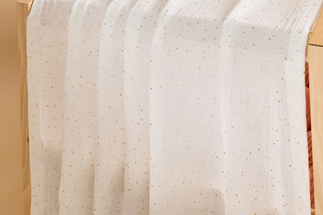 Tecido para Cama Casinha para Cão - Branco com Bolinhas Douradas