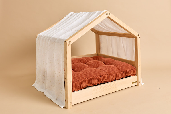 Toile de Lit Cabane pour Chien - Blanc Pois Dorés