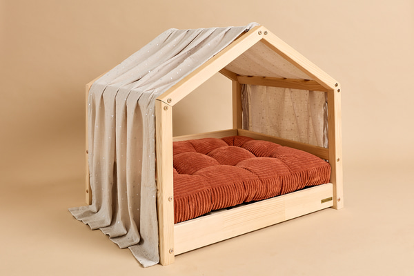Toile de Lit Cabane pour Chien - Beige Etoiles Argentées 