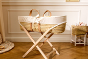 Couffin Paloma Anses Cuir avec Matelas, Parure et Support Fixe - Set Complet