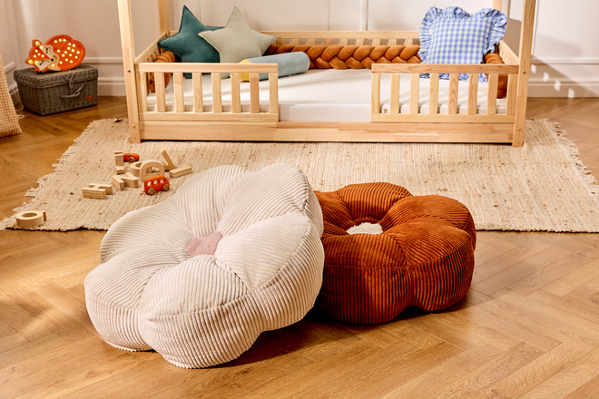 Pouf en Velours côtelé Fleur - Beige