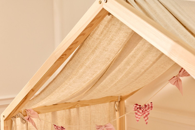 Véu de Cama Casinha - Linho e Musselina Natural - Modelo DK