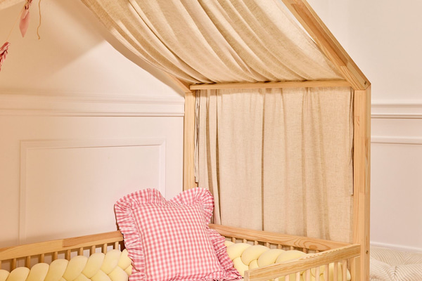 Véu de Cama Casinha - Linho e Musselina Natural - Modelo DK