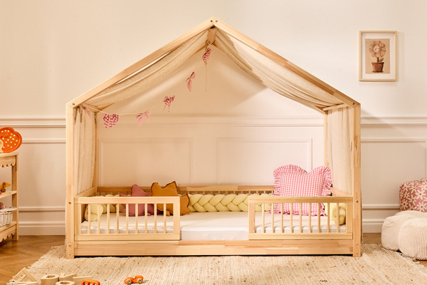 Véu de Cama Casinha - Linho e Musselina Natural - Modelo DK