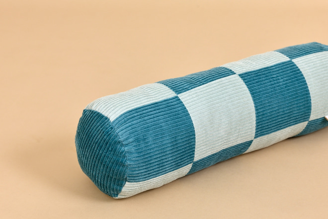 Corduroy Bolster Checkered Cushion – Blue