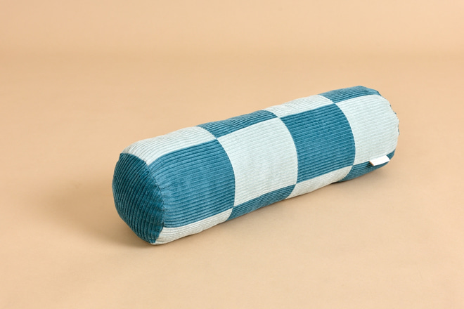 Coussin Traversin Damier en Velours Côtelé - Bleu