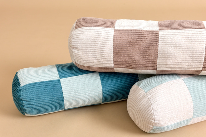 Corduroy Bolster Checkered Cushion – Cappucino
