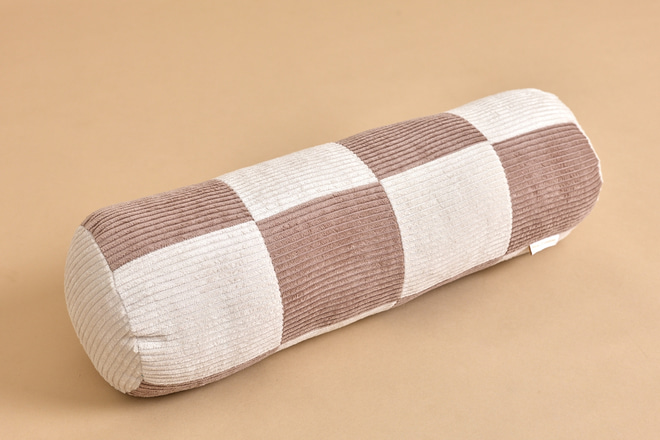 Corduroy Bolster Checkered Cushion – Cappucino