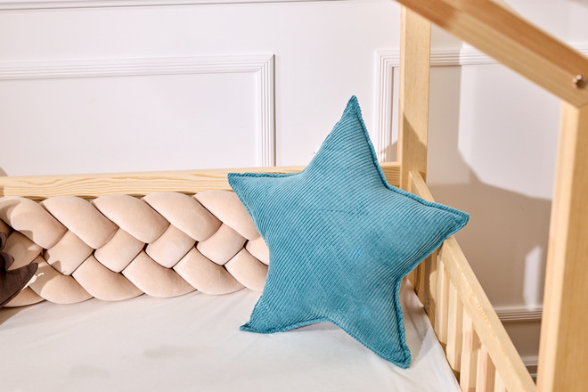 Coussin Étoile en Velours Côtelé Bleu
