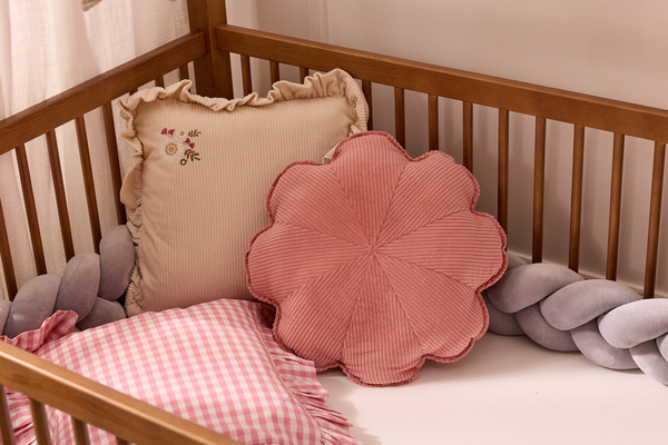 Cuscino Fiore in Velluto a Coste Pesca
