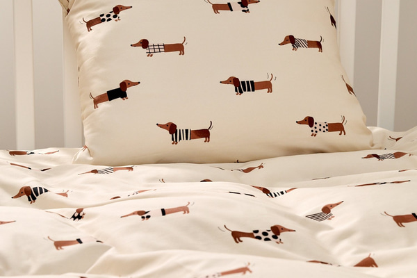 Conjunto de edredão de algodão acetinado - cão Dachshund 140x200cm