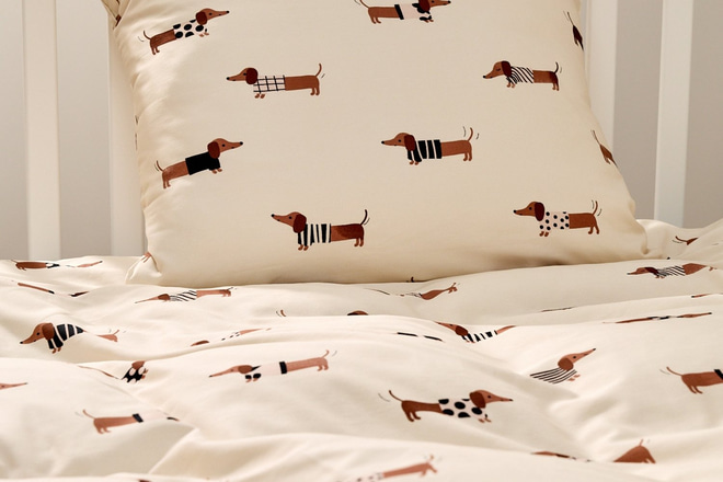 Housse de Couette en Satin de Coton - Chien Teckel 140x200