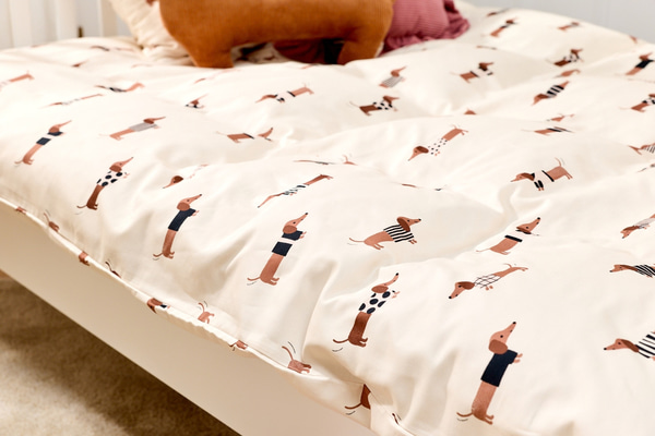Conjunto de Edredão de Algodão Acetinado - cão Dachshund 200x200cm