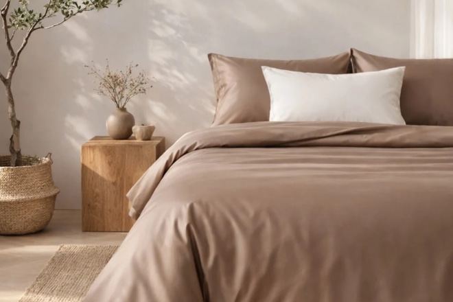Bettwäsche-Set Baumwoll-Satin 140x200 - Mokka