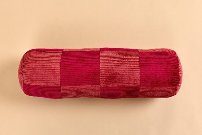 Corduroy Bolster Checkered Cushion – Raspberry
