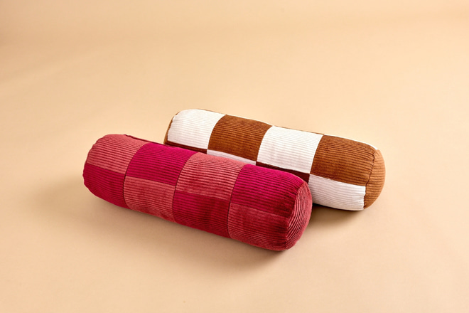 Corduroy Bolster Checkered Cushion – Raspberry