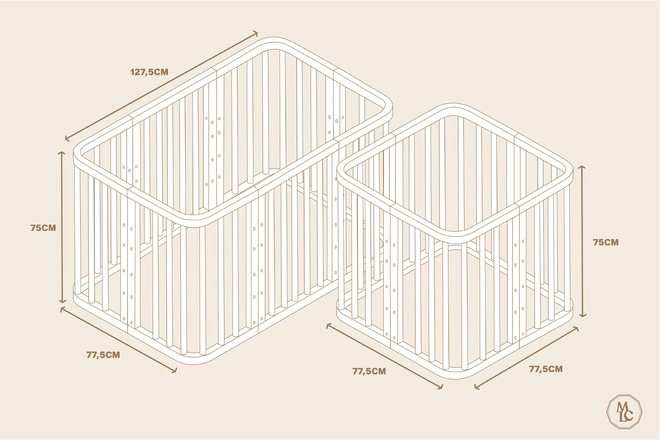 Pravokotna prilagodljiva otroška posteljica 7 v 1 z Vzmetnica - Vintage - 13