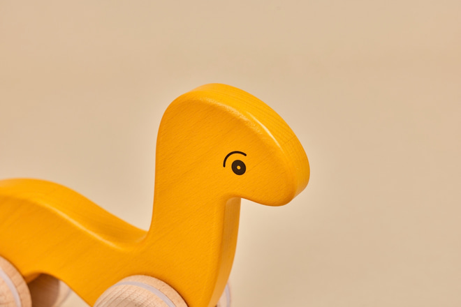 Wooden Toy – Yellow Caterpillar on Wheels - 7