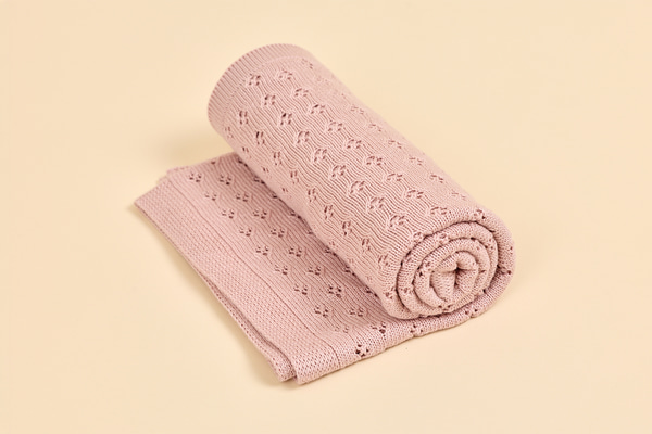 Openwork Knit Bamboo Blanket - Pink - 1