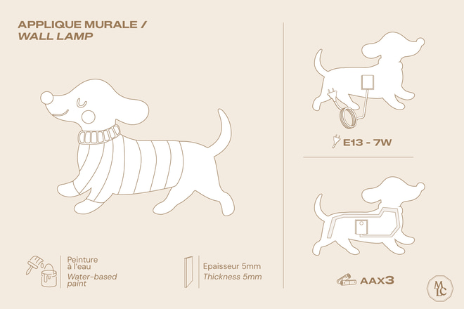 Applique da Parete Cane Bassotto - Maglione a righe - 4