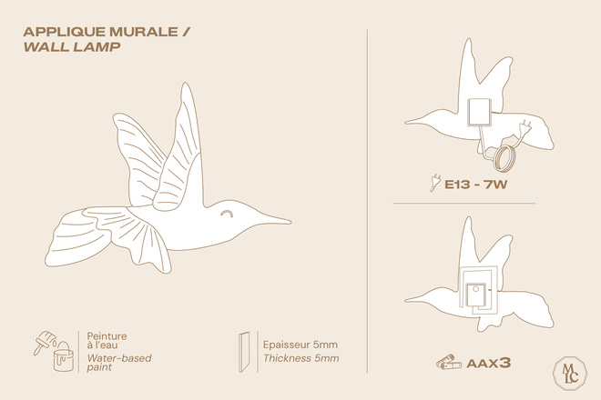 Sienas lampa Putns – kolibri - 10