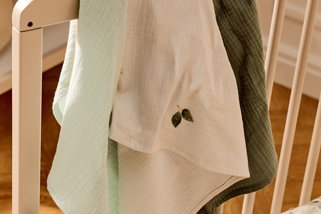 Pakke med 3 stofbleer i muslin - blade - 3