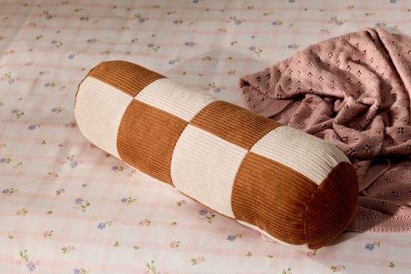 Coussin Traversin Damier en Velours Côtelé - Caramel - 2