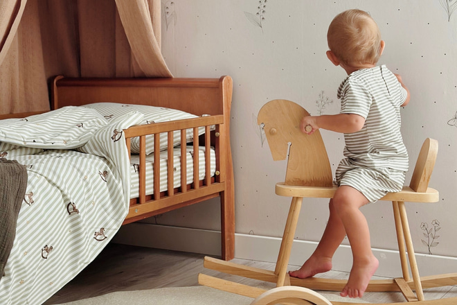 Set van katoenen dekbed en kussen 100x160 met vulling - Rocking Horse - 4