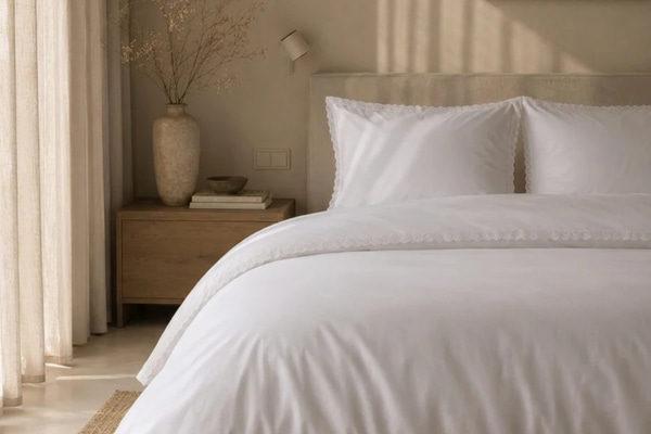 Set Letto Bianco in Cotone con Ricamo Inglese 140x200cm - 2