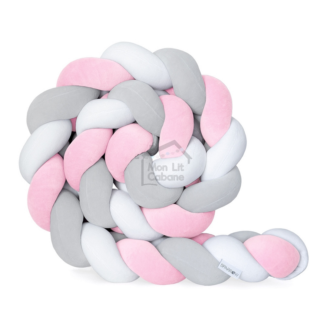 Contorno de Cama 3 cordas -  rosa claro, cinzento e branco