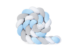 Contorno de Cama 3 cordas - Azul claro, cinzento e branco